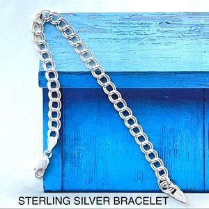 STERLING SILVER 925 MENS CLASSIC ROPE CHAIN DOUBLE CURB LINK BRACELET ITALY - 8”